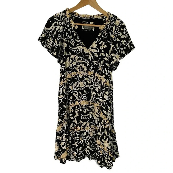 Anthropologie Black and Cream Floral Dress - Picture 2 of 10